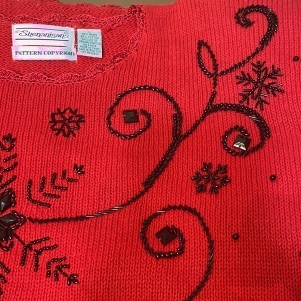 Shenanigans sweater Vintage Red black beaded ugly Christmas Size Large - Picture 4 of 11